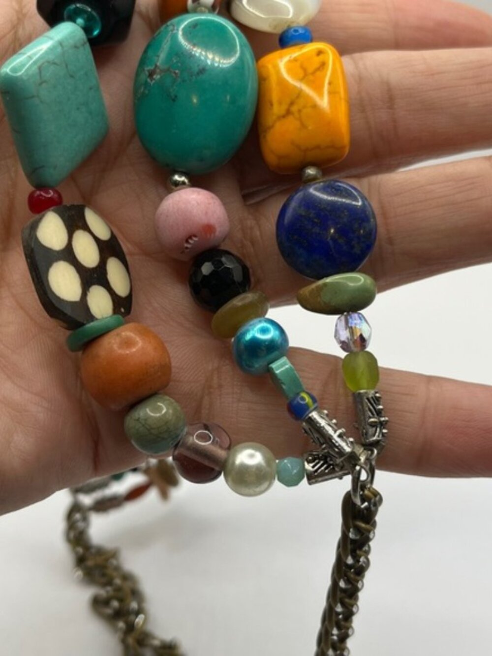 Colorful Beaded Necklace Layered Triple Strand Glass Beads Southwest Western - Picture 13 of 13